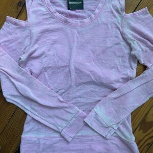 Monrow Women's Light Pink Cold Shoulder with cut-out back, Long Sleeve Top